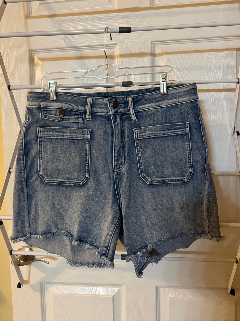 Judy Blue Light-Mid Blue Distressed Cutoff Jean Shorts